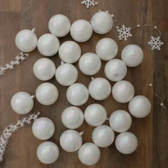 32ct. 3.25" Shiny Iridescent White Shatterproof Plastic Ball Ornaments {3}