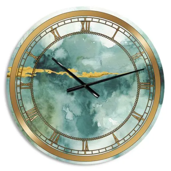 Designart Blue Watercolor Impression With Gold Wall Clock {1}