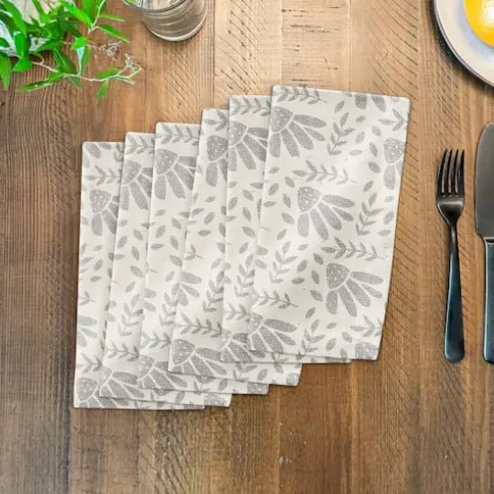 Simple Gray Florals 10" x 10" Cotton Twill Napkin {4}