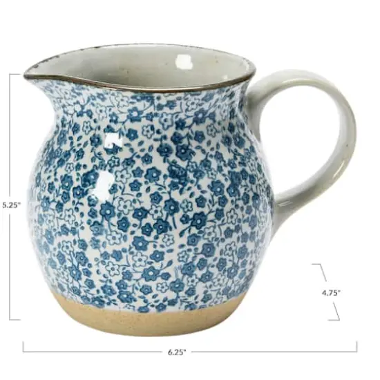 Hello Honey® 5.2" Blue & White Floral Hand-Painted Country-Style Stoneware Pitcher {6}