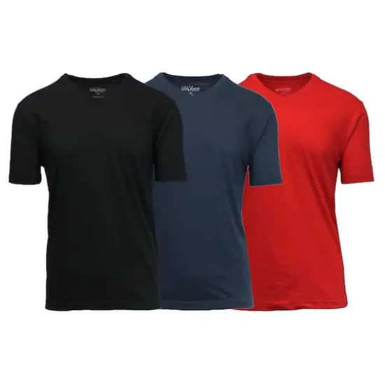 Galaxy by Harvic Men's Short Sleeve V-Neck T-Shirt 3 Pack Black/Navy/Red {1}