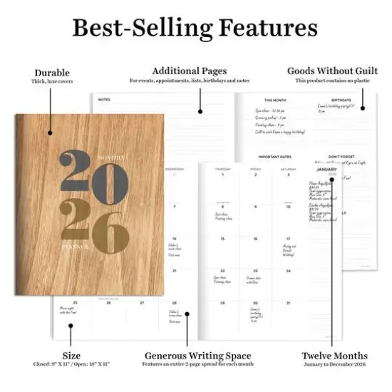 2026 Washed Oak Large Monthly Planner {6}