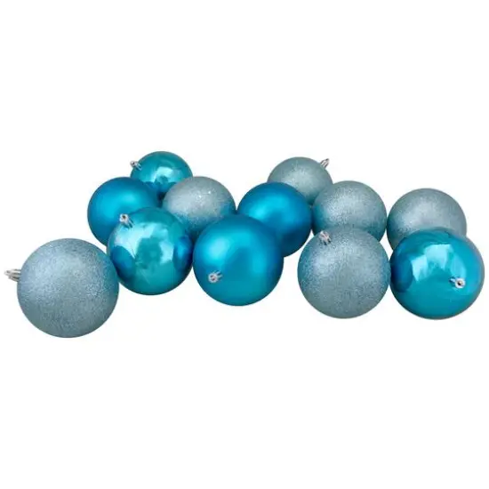 32ct. 3.25" Turquoise Blue Shatterproof 4-Finish Christmas Ball Ornaments {1}