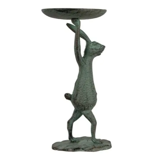 Hello Honey&reg; 10.8" Patina Finish Cast Iron Rabbit Pillar Candle Holder {9}