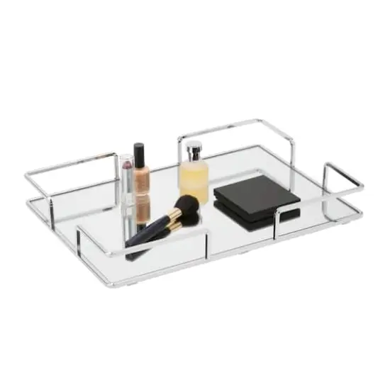 Home Details 15.75" Chrome Modern Square Mirror Vanity Tray {3}