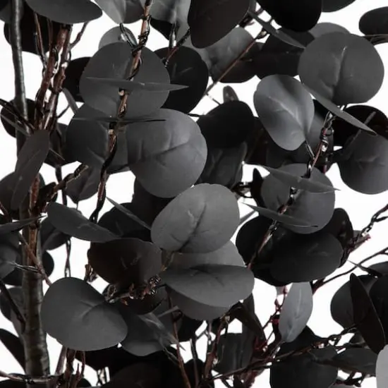 7ft. Pre-Lit Artificial Halloween Black Eucalyptus Tree with 420 Orange & Purple LED Lights {5}