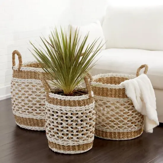 Brown Plastic Vintage Storage Basket Set {9}