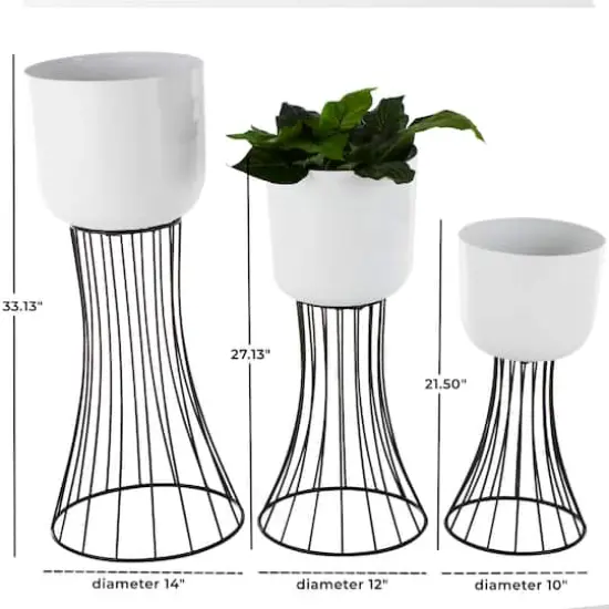 White Metal Planter with Black Hourglass Stands Set {8}