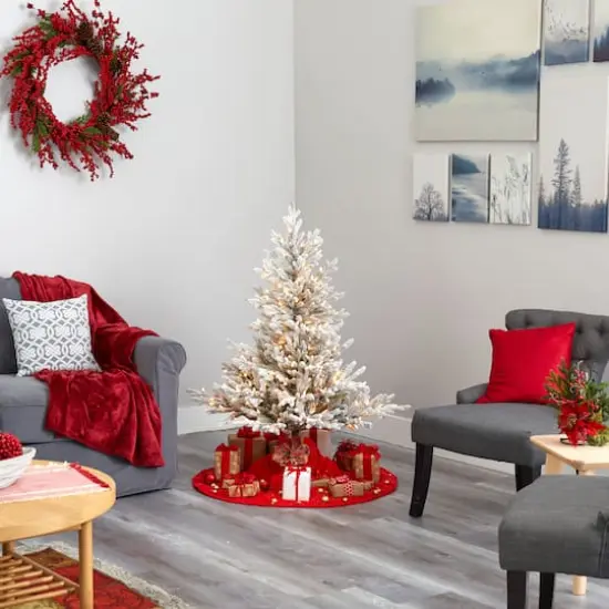 4ft. Pre-Lit Flocked Fraser Fir Artificial Christmas Tree with Warm White LED Lights {7}