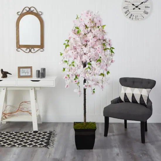 6ft. Cherry Blossom Artificial Tree in Black Metal Planter {4}