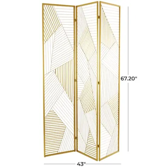 Gold Metal Hinged Foldable Partition 3 Panel Geometric Room Divider Screen 43" x 2" x 67" {5}
