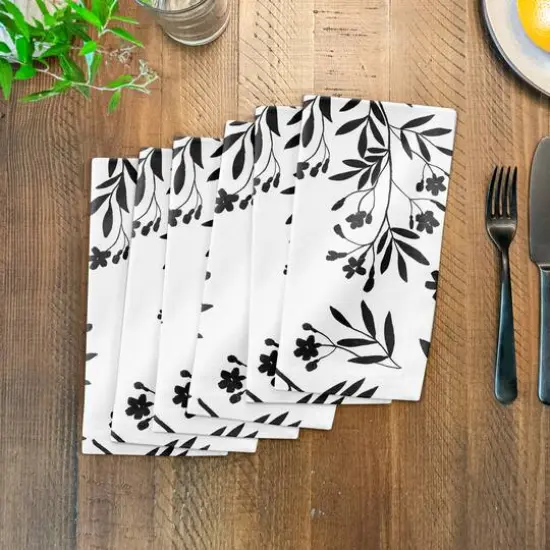 Monochromatic Floral Bunch 10" x 10" Cotton Twill Napkin {4}