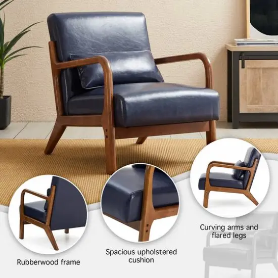 Glitzhome&reg; Mid-Century Faux Leather Accent Chair Blue {8}