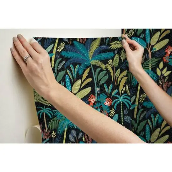 RoomMates Tropical Eden Peel & Stick Wallpaper Black and blue {10}
