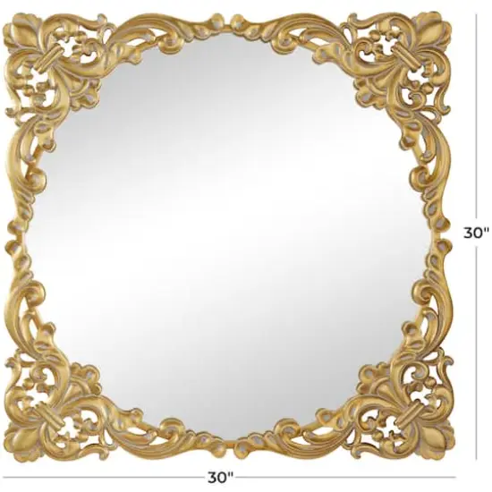 Gold Metal Carved Acanthus Floral Wall Mirror with Distressed Details 30" x 2" x 30" {6}