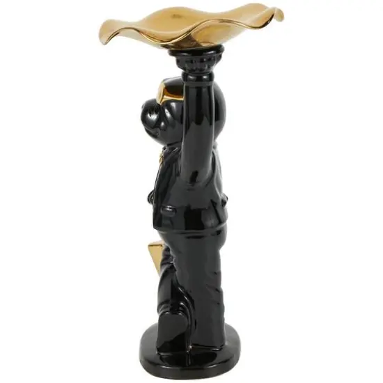 13.25" Black Ceramic Bulldog with Golden Accents Sculpture D&eacute;cor {6}