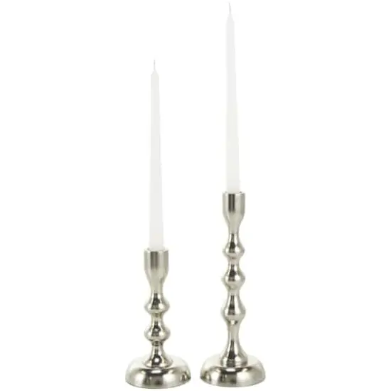 Contemporary Aluminum Taper Candle Holder Set Silver {1}