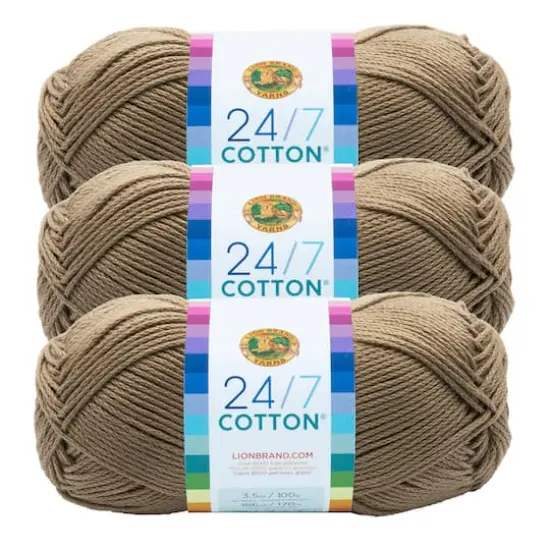 3 Pack Lion Brand&reg; 24/7 Cotton&reg; Yarn Taupe {1}