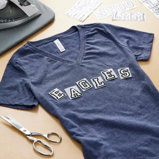 1.5" Iron-On Athletic Letters by Make Market&reg; White/Black Outline {3}