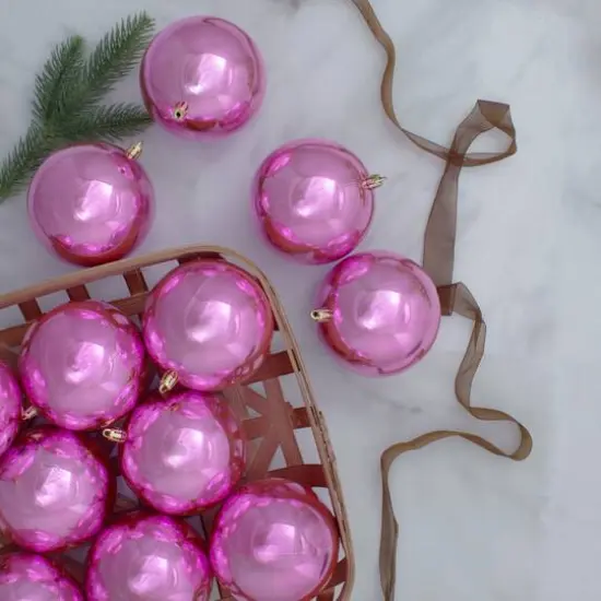 12ct. 4" Pink Shiny Shatterproof Christmas Ball Ornaments {4}