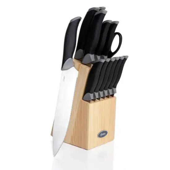 Oster Lindbergh 14 Piece Stainless Steel Cutlery Knife Set with Pine Wood Block {1}