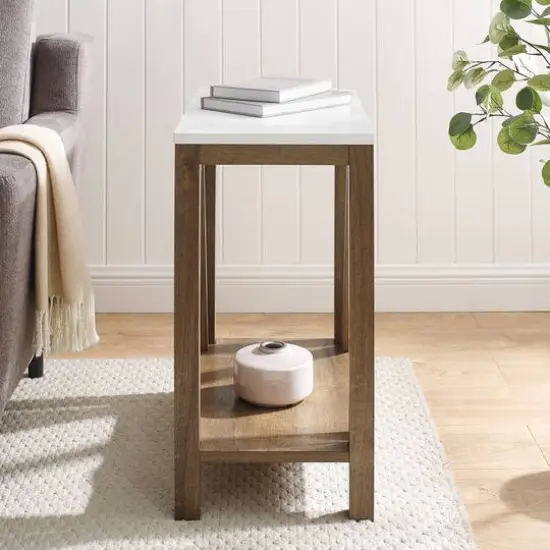 Walker Edison Faux White Marble & Natural Walnut A-Frame Side Table {5}