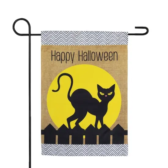 18" x 12.5" Black Cat Happy Halloween Outdoor Garden Flag {4}