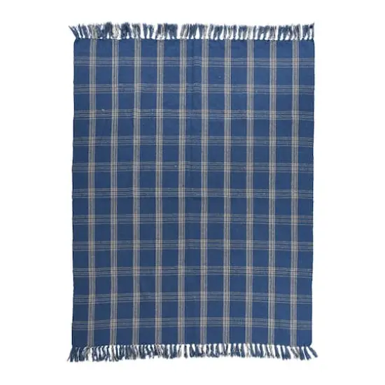 Hello Honey® Plaid Recycled Cotton Blend Throw Blanket with Fringe Blue {5}