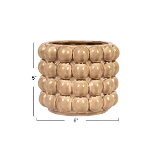 Hello Honey® 6" Tan Round Stoneware Planter with Raised Dots {6}