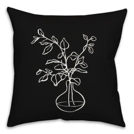 Black & White Line Floral Indoor/Outdoor Pillow {1}