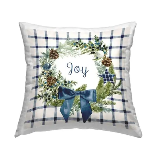 Stupell Industries Holiday Tartan Joy Phrase Pinecone Wreath Throw Pillow {1}