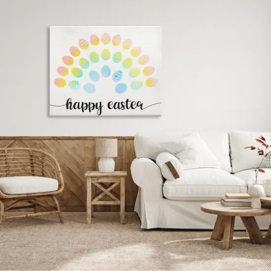 Stupell Industries Happy Easter Phrase Patterned Egg Rainbow Canvas Wall Art {3}