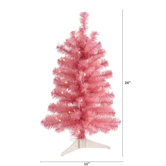 2ft. Pre-Lit Pink Artificial Christmas Tree, Clear LED Lights {3}