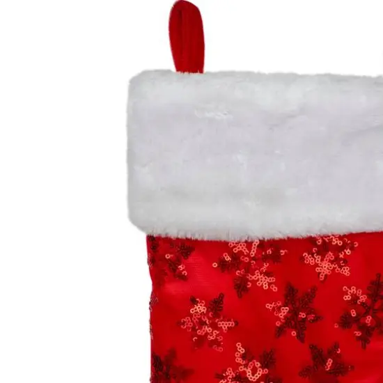 20.5" Sequin Snowflake Stocking with White Faux Fur Cuff, Red {6}