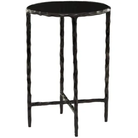 22" Aluminum Accent Table with Shaded Glass Top Black {3}