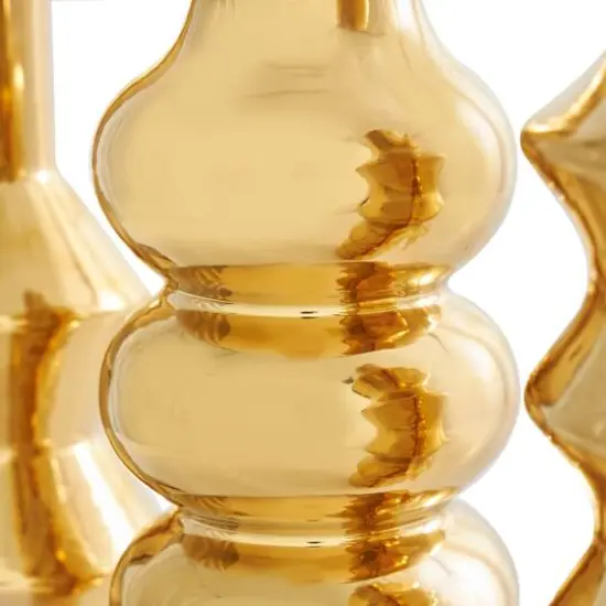 Gold Ceramic Abstract Bubble Ribbed Vase Set {6}