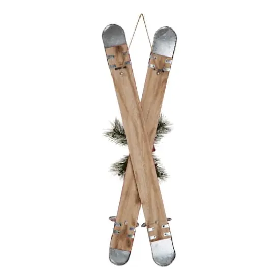 Glitzhome&reg; 35" Red Wooden & Galvanized Ski Porch D&eacute;cor {9}