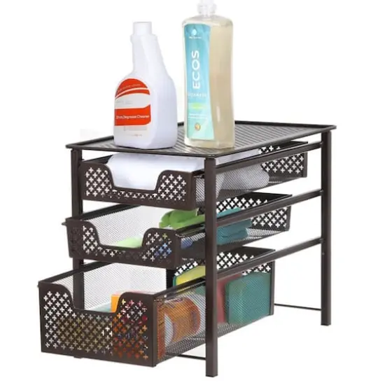 NEX&trade; 17" Brown Stackable 3-Tier Sliding Basket Cabinet Organizer {1}