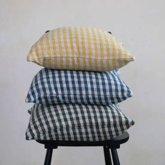 Hello Honey&reg; Blue & White Gingham Woven Recycled Cotton Blend Pillow Cover {4}