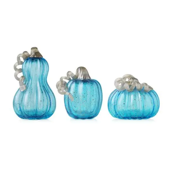 Glitzhome&reg; Blue Glass Pumpkin Set {10}