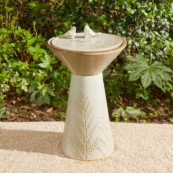Glitzhome&reg; 27.5" LED Bird Pedestal Ceramic Fountain Beige {3}