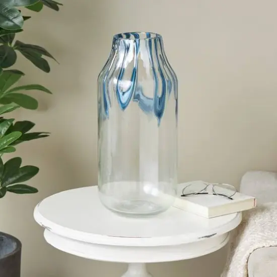 17" Clear Vase with Wavy Blue Design {9}