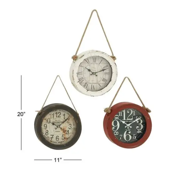 Set of 3 White Metal Vintage Wall Clock, 11" {8}