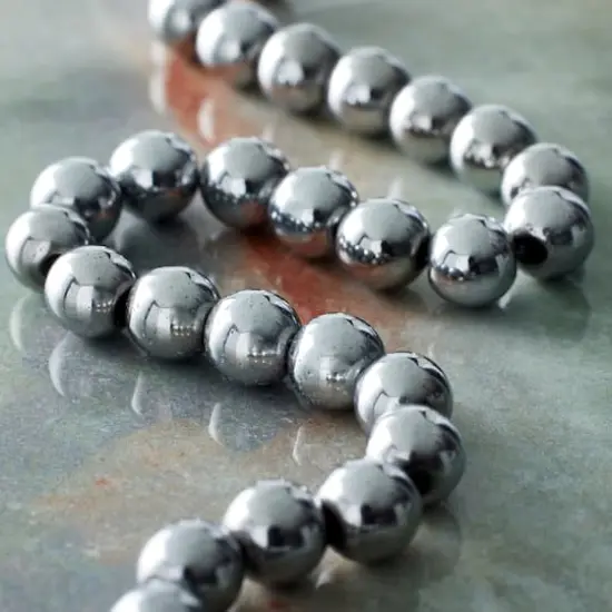 Rhodium Reconstituted Hematite Round Beads by Bead Landing&trade; {3}