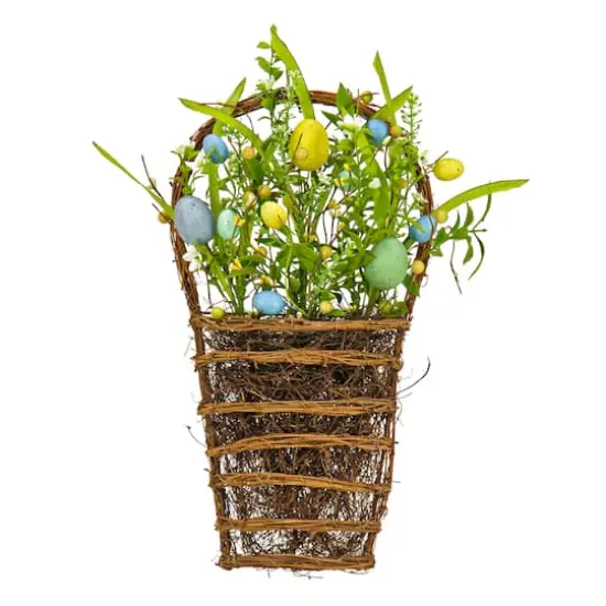 18" Spring Flowers & Eggs Wall Basket {1}