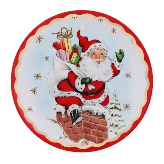 90th Anniversary Collection 8" Gold & Red Trimmed Ceramic Santa Plates, 4ct. {7}