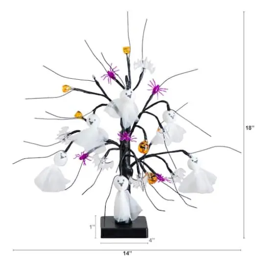 18in. Pre-Lit Artificial Halloween Ghost Dolls, Spiders, Bats & Pumpkins 24 LED Lighted Ornament Tree {3}