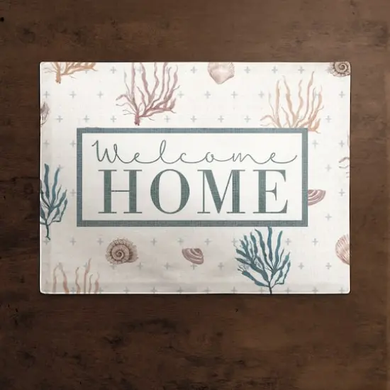 Welcome Home Multi Shell Coral & Plus Cotton Twill Placemat Blue/White {3}