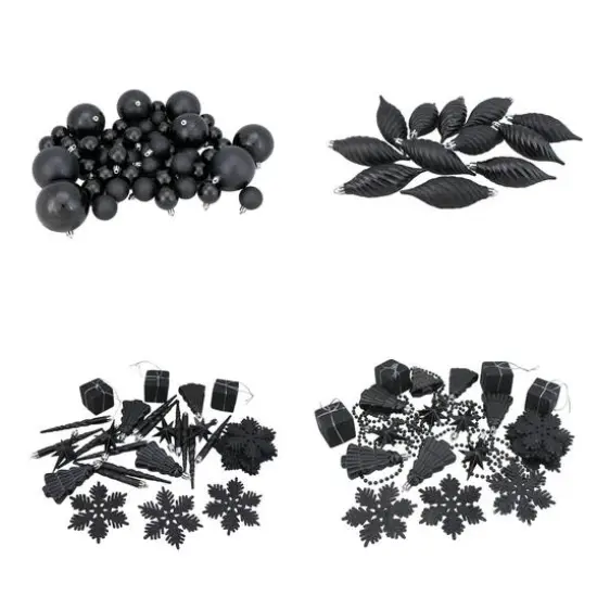 125ct. Jet Black Shatterproof 4-Finish Christmas Ornaments {4}