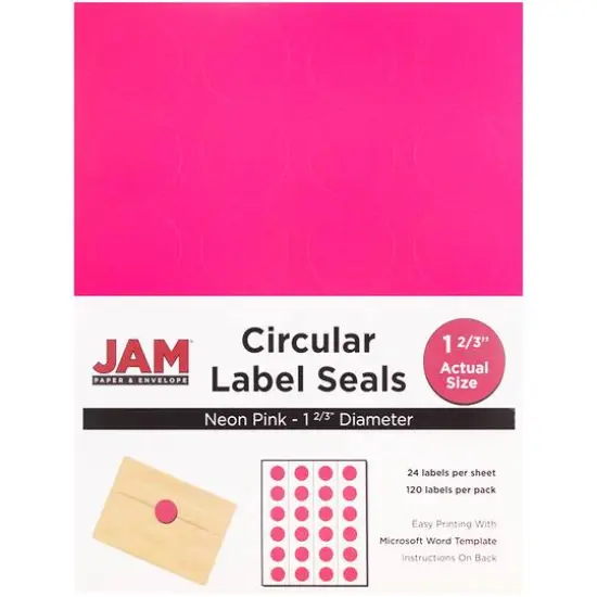 JAM Paper Circular Seal & Rectangular Mailing Address Label Combo Set Neon Pink {6}